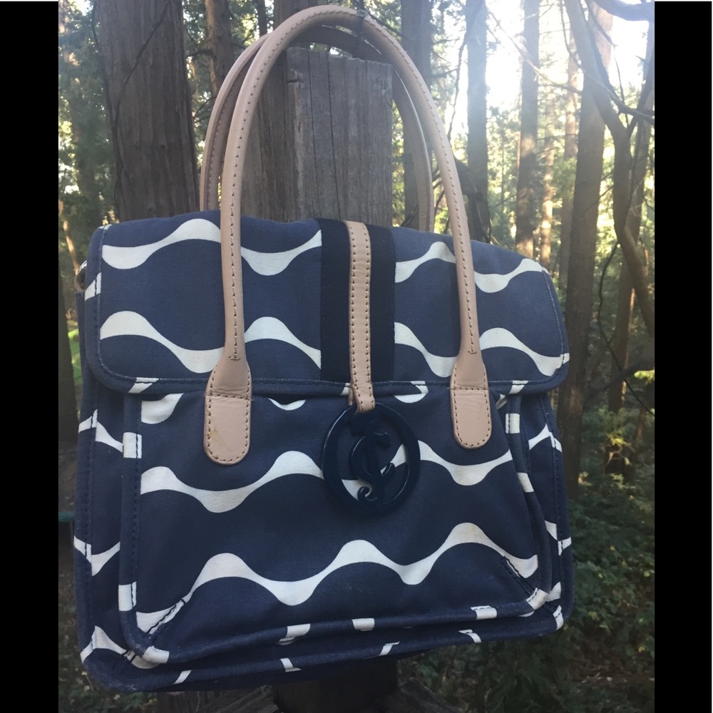 Juicy Couture navy and cream canvas satchel